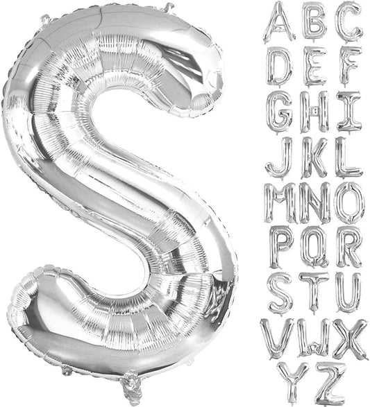 Lovoir 40 Inch Large Silver Letter S Balloons Big Size Jumbo Mylar Foil Helium Balloon for Birthday Party Celebration Decorations Alphabet Silver S
