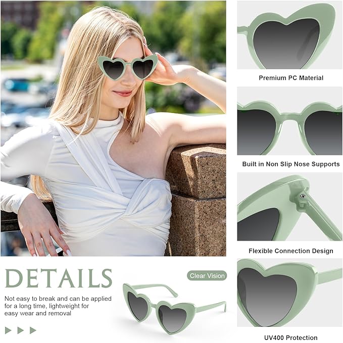 5/10/20 Pack Heart Sunglasses Bachelorette Vintage Heart Shaped Glasses for Wedding Bridesmaid Party Favor