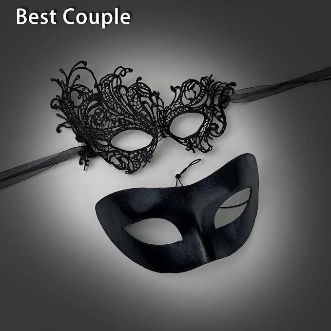 IncreDecor Couple Masquerade Lace Mask Set, Fit for Women and Men Venetian Halloween Masks, Specially for Costume, Mardi Gras