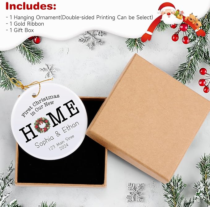 Custom Ceramic Christmas Ornaments with Photo Text - Personalized New Home Christmas Hanging Decorations Decorations