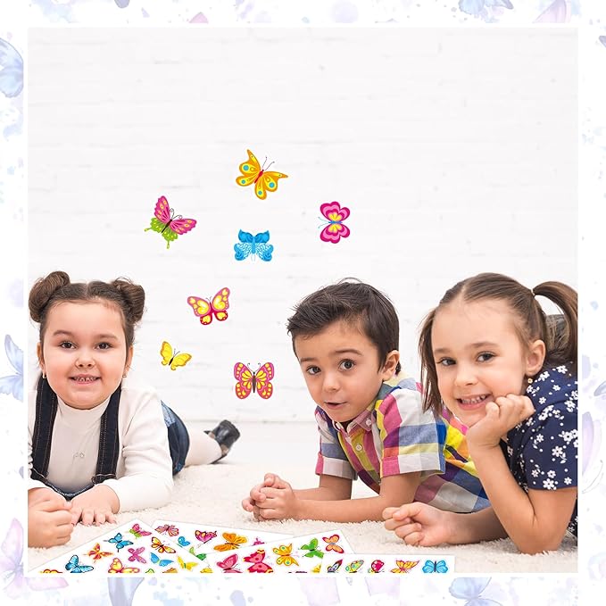 24 Sheets Butterfly Stickers for Kids, 370+ Pcs Spring Butterfly Decorative Stickers Bulk Preschool Sticker Sheets for Reward Craft Scrapbooking Water Bottles Gifts Bags Cards Party Favors Supplies