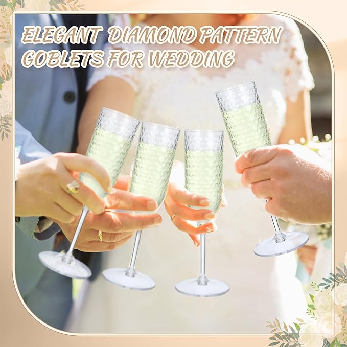 Remerry 48 Pack Detachable Plastic Champagne Flutes 5.5 oz Champagne Glasses Bulk Disposable Mimosa Glasses Reusable Wine Cups for Wedding Toasting Baby Shower Birthday Party New Years (Clear)