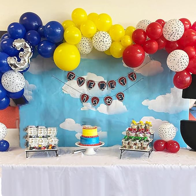 Dog Paw Balloons, 12 Inch Carnival Circus Balloons Red Yellow Blue and White Paw Print Puppy Balloons Colorful Confetti Latex Balloon for Dog Themed Birthday Party Decorations