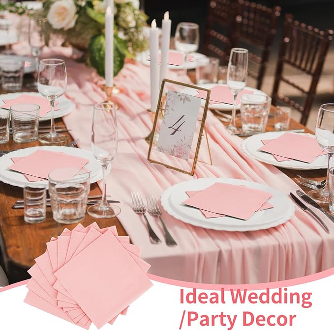 100 Pack Cocktail Napkins Disposable, 2-Ply 5" x 5" Party Napkins, Square Beverage Dinner Napkin for Wedding Birthday Party Anniversary Reception Bar Event (Pink)