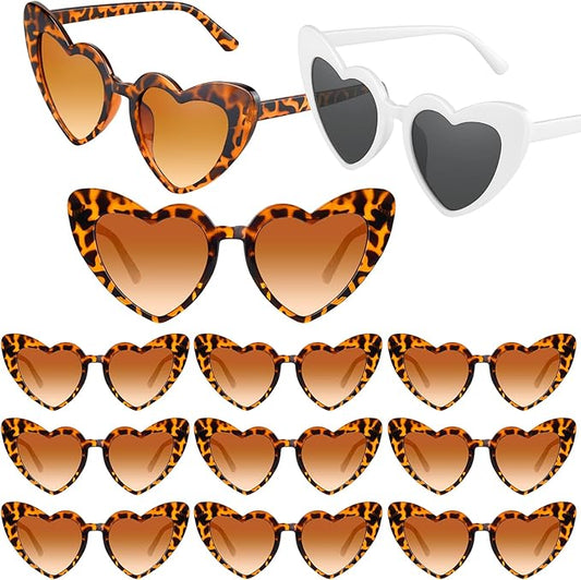 12 Pack Bachelorette Sunglasses Heart Shaped Sunglasses Vintage Heart Glasses for Women Wedding Party Decor