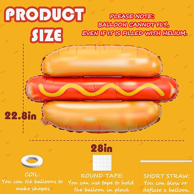 Hotdog-Balloons BBQ-Party-Balloon 6PCS 28in Funny Food Shaped Balloons BBQ Picnic Birthday Summer Gathering Snack Theme Decorations Party Supplies