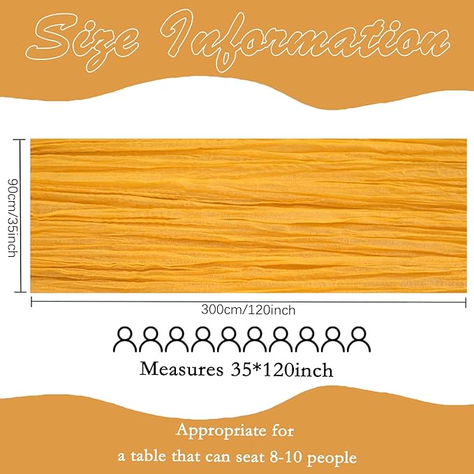 6 Pack Gold Cheesecloth Table Runner 10FT Boho Gauze Fabric Table Runner 35 x 120 Inch Rustic Sheer Runner for Fall Centerpiece Wedding Birthday Baby Shower Party Boho Table Decoration