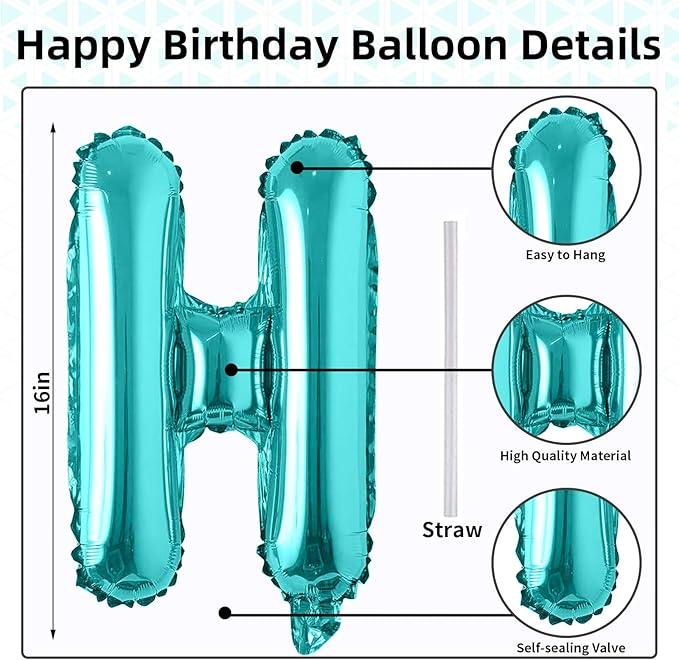 Blue and Green Happy Birthday Balloon Banner, 16 Inch Teal Blue and Lime Green Happy Birthday Bunting Banner Letter Foil Balloons for Boys Ocean Under the Sea Theme Birthday Party Decorations Supplies