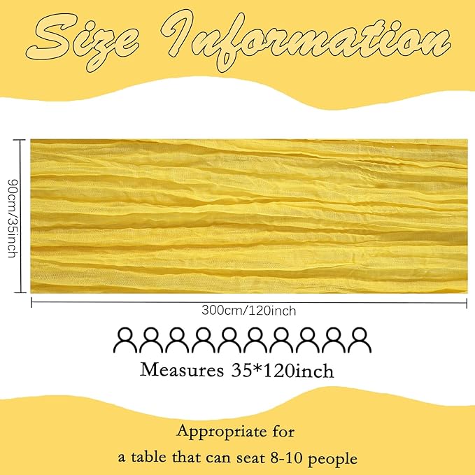 6 Pack Yellow Cheesecloth Table Runner 10FT Boho Gauze Fabric Table Runner 35 x 120 Inch Rustic Sheer Runner for Wedding Decor Baby Shower Party Boho Table Decoration(Yellow)