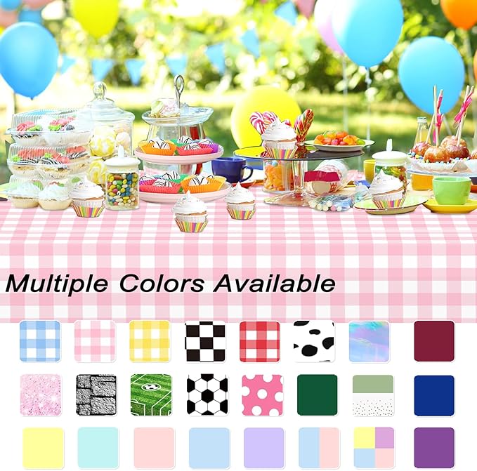 6 Pack Pink Gingham Tablecloth Rectangular Pink and White Checkered Tablecloths Disposable Plastic Pink Plaid Table Cover for Parties, Outdoor Picnic, Birthday, Wedding, Camping 54 × 108 Inch