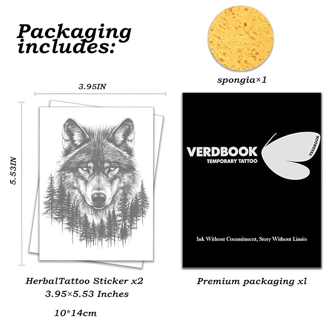 Waterproof Temporary Tattoos: 2-Sheet Tattoo Kit with Realistic Body Stickers, Semi-Permanent Tattoos for Adults Lasting 7-15 Days – Safe for Men & Women, Jungle Wolf