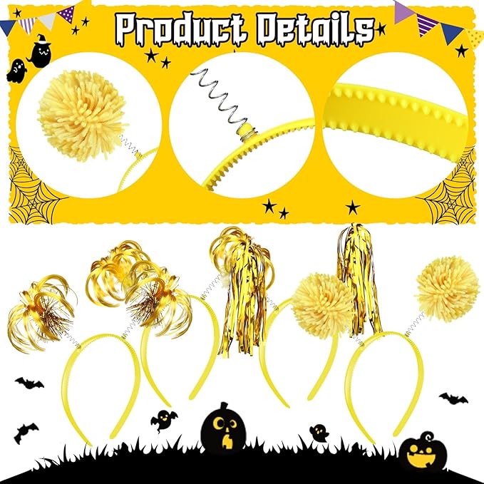 Censen 12 Pcs Christmas Pom Pom Headbands Spirit Party Headwear Tinsel Ponytails Head Bopper for Birthday Holiday