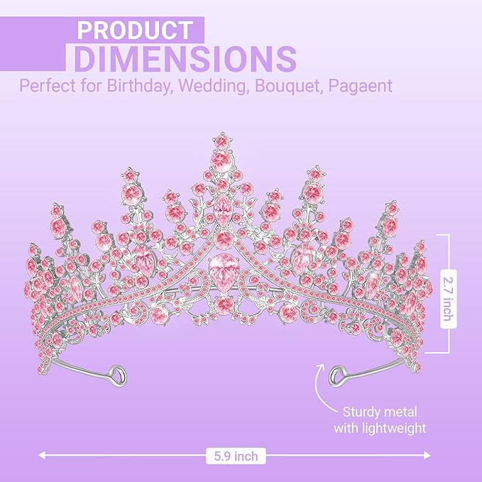 Tiara Crown for Women, Queen Tiara for Birthday Prom Bridal Party Custome Pink