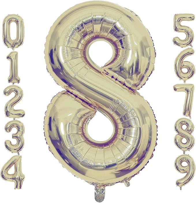 Champagne Gold 8 Number Balloons, 40 Inch Giant Number 8 Balloons Foil Mylar Helium Light Gold Number Balloons for 8th Birthday Party Supplies Anniversary Event Celebration Decorations