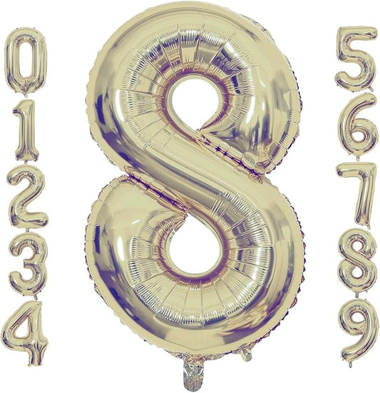 Champagne Gold 8 Number Balloons, 40 Inch Giant Number 8 Balloons Foil Mylar Helium Light Gold Number Balloons for 8th Birthday Party Supplies Anniversary Event Celebration Decorations