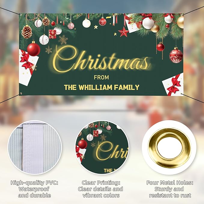 Personalized Merry Christmas Banner, Custom Backdrop Sign for Outside or Inside, Personalized Banner Decorations for Christmas Party