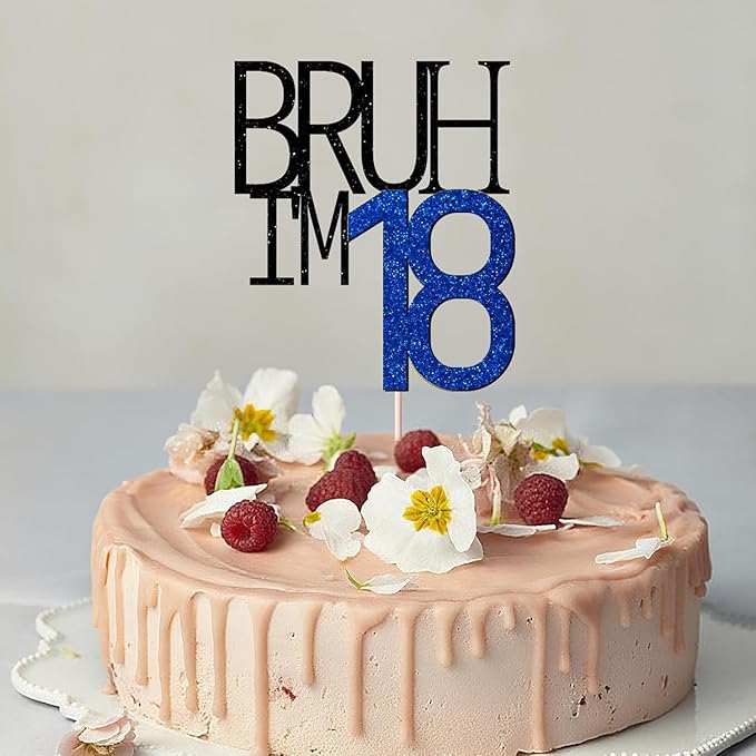 Bruh I'm 18 Cake Topper - Bro I'm 18, Happy Sweet 18 Ornament for Boys' 18th Birthday Party Supplies (blue 18)