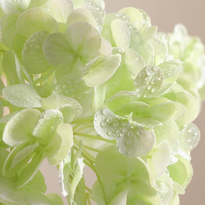 Tifuly 4pcs Fake Hydrangea with Vase - 3D Real Touch Faux Hydrangea Flowers with 3pcs Eucalyptus Stems for Wedding Centerpiece Home Party Table Decoration（Green）