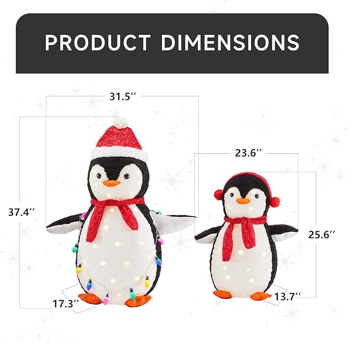 DUMOS 2-Piece Lighted Penguin Family Outdoor Christmas Decoration, Pop up Holiday Decor with 150 LED Lights for Yard, Garden, Storefront, Red