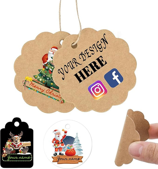 Custom Gift Tags with String, Personalized Tags for Favors, Customized Gifts Wrapping Labels, Wedding Items Birthday Party Favors Crafts Tag (Christmas Gift Tag- Version 1)