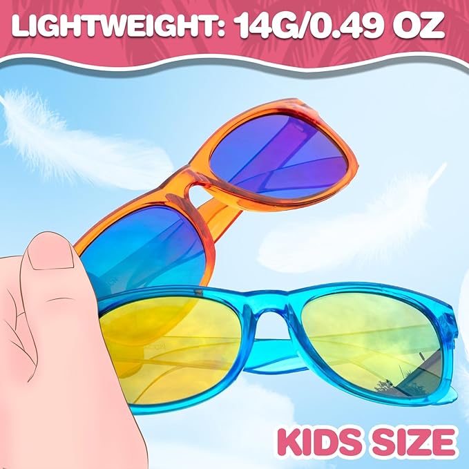 12 Pack Kids Sunglasses Hawaiian Party Favors with UV400 Protection, 12 Colors Neon Sunglasses in Bulk for Boys Girls Birthday, Beach, Summer Pool Party Supplies, Goody Bag Stuffers, Classroom Gift