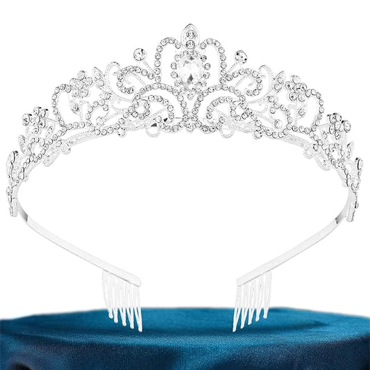 Tiara Crowns for Women,Princess Crown for Girls Crystal Queen Tiaras for Birthday Christmas Costume Bride Wedding Prom-Silver