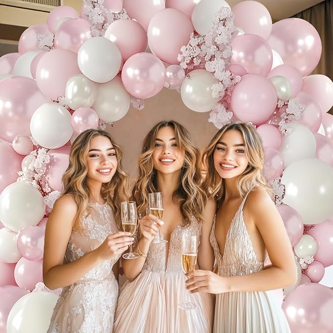 Pearl Pink White Balloons Garland, Double Stuffed Pearl Pink Sand White Balloon Arch Kit Pastel Pink Beige Nude Ivory Balloons for Birthday Bridal Shower Wedding Party Decor