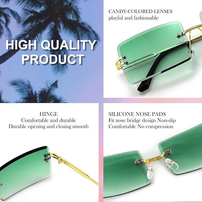 FEISEDY Vintage Rimless Sunglasses Rectangle Frameless Candy Color Glasses Women Men B2642