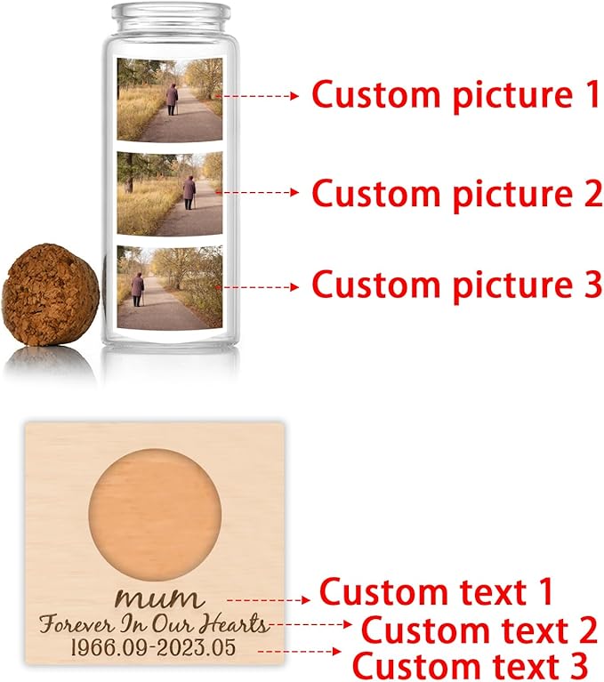 Personalized Loss of Loved One Photo Frame Memorial，Custom lock of Hair Keepsake Jar,Remembrance，Bereavement,Sympathy Gift for Lost Mom, Dad， Friends, Sisters, Grandparents (Style 2)