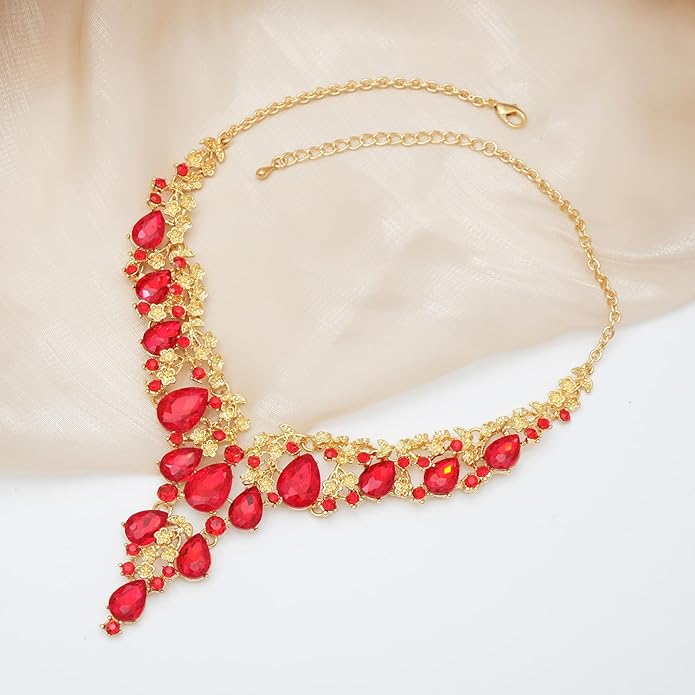 CSY Elegant Crystal Costume Jewelry Sets Flower Bridal Necklace Earrings Stretch Bangle Set for Bride Bridesmaid Wedding Dress Accessories