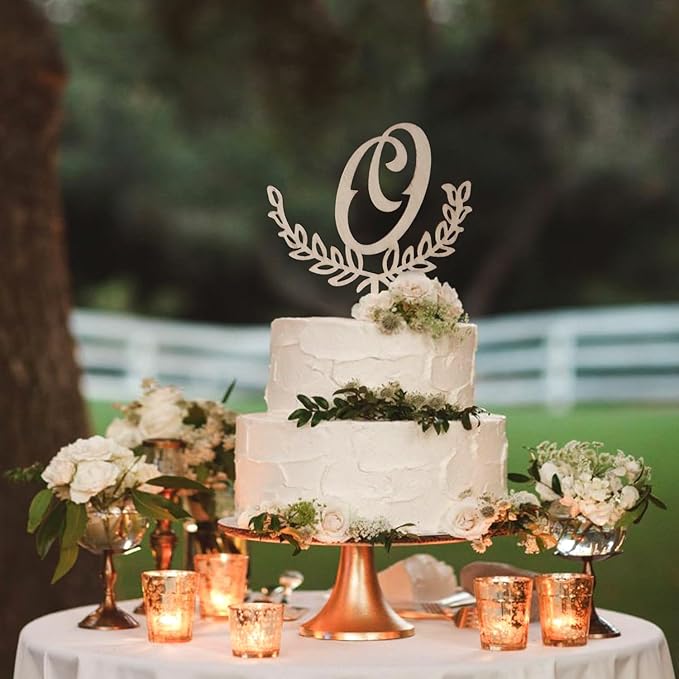 LINGTEER Personalized Inital Letter O Wooden Cake Topper Perfect for Birthday Rustic Wedding Anniversary Party Keepsake Decoration