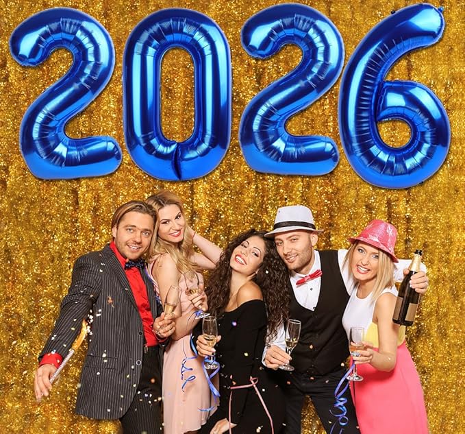 2026 Balloon Numbers - 40 Inch Navy Blue New Years Eve Party Supplies 2026, Nye Decor Party Decorations Happy New Year, New Years Eve Foil Party Balloons
