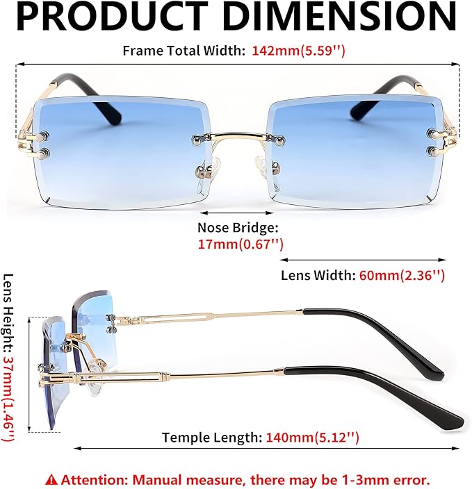 FEISEDY Vintage Rimless Sunglasses Rectangle Frameless Candy Color Glasses Women Men B2642