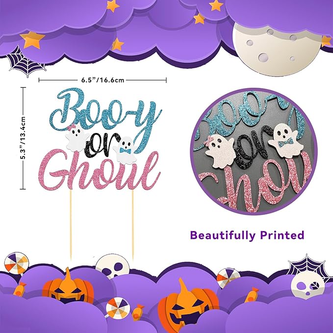 Halloween Boy or Girl Cake Topper for Baby Shower Gender Reveal Party (Pink)