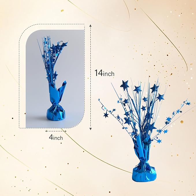 12 Pack Metallic Blue Foil Spray Centerpieces Stars Brust Table Centerpieces for Wedding Birthday Anniversary Holiday Party Decor, Metallic Star Balloon Wights for Party, Table Decor for Party
