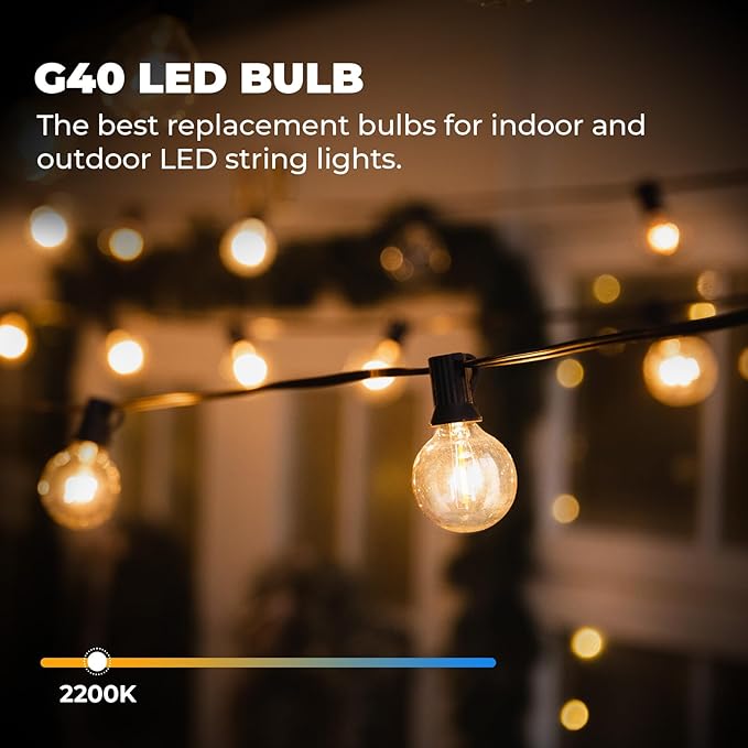 70 Pack LED G40 Replacement Bulbs for String Lights, Shatterproof Plastic Globe Bulb for Indoor Outdoor Patio Decor, E12 Candelabra Socket Base, Warm White