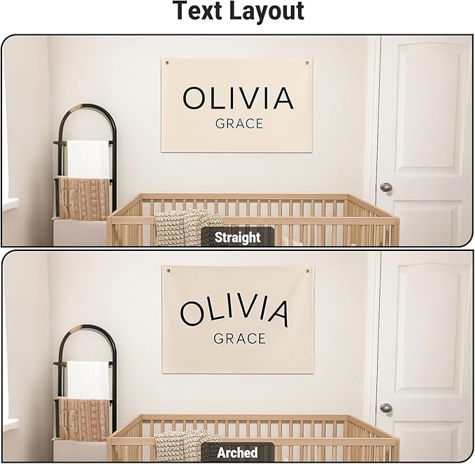 Custom Baby Name Canvas Flag, Personalized Nursery Name Sign Canvas Banner for Wall Decor, Customized Cotton Banner Flag for Baby Shower Birthday Party Gifts, Boho Nursery Kids Room Art Decoration