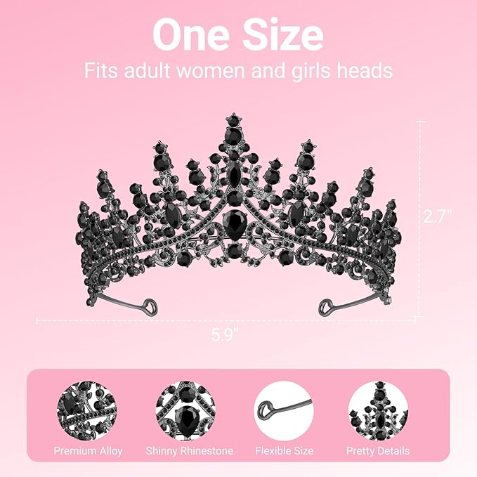 Tiara Crown for Women, Headband Hair Accessories for Birthday Wedding Party Costume Black
