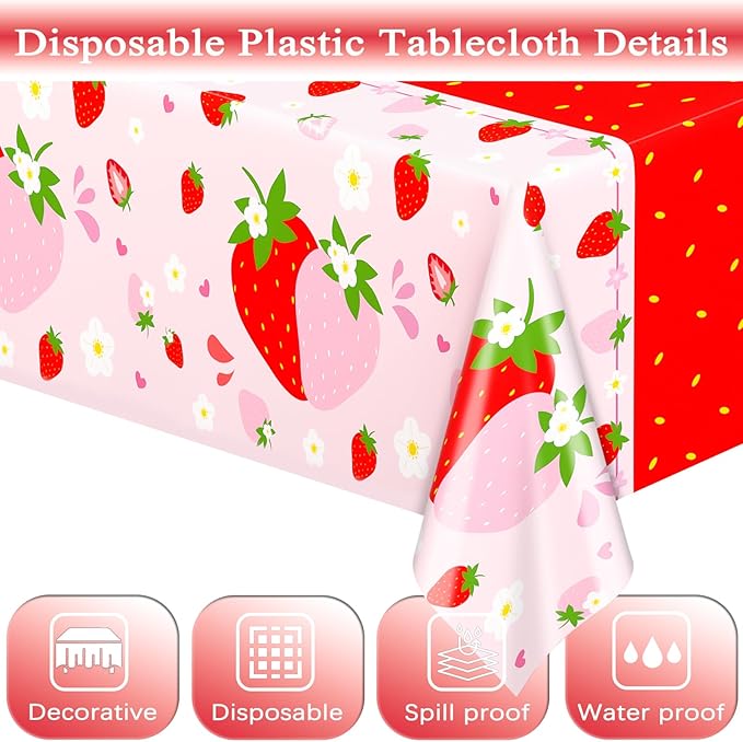 WNINK 2 Pack Strawberry Tablecloths Strawberry Berry Sweet One Table Covers for Birthday Party Decoration Berry Sweet Baby Shower Party Supplies 54" x 108"