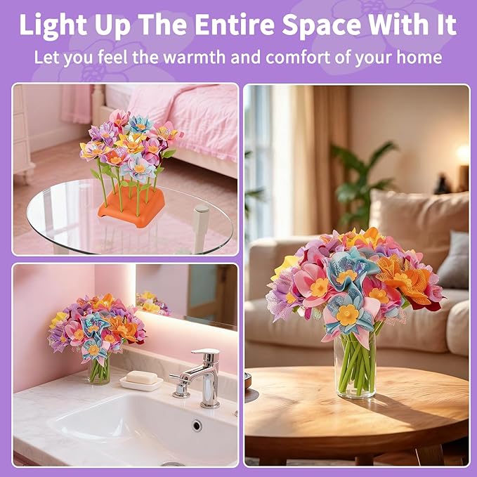 Fabric Flower Bouquets Toys - Kids DIY Arts and Crafts Kit,Creative Birthday Gifts for Girls Ages 4 5 6 7 8+ Build Your Own Flowers,Preschool Education Activities & Entertainment Flower Toys (Purple)
