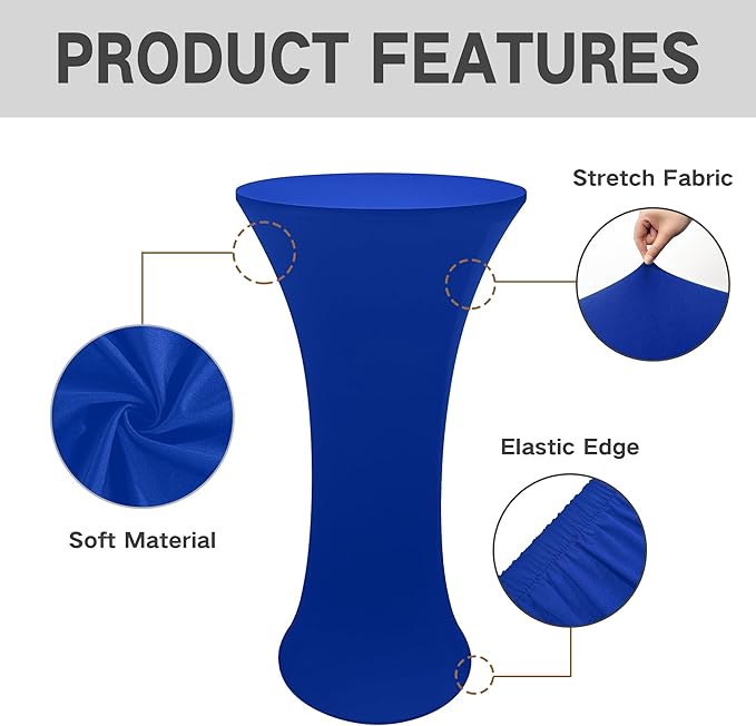 24x43 Inch Round Fitted Cocktail Table Cover Royal Blue Spandex Cocktail Table Cloth Highboy Fitted Tablecloth High Top Table Cloths for Party Pub Banquet Bistro