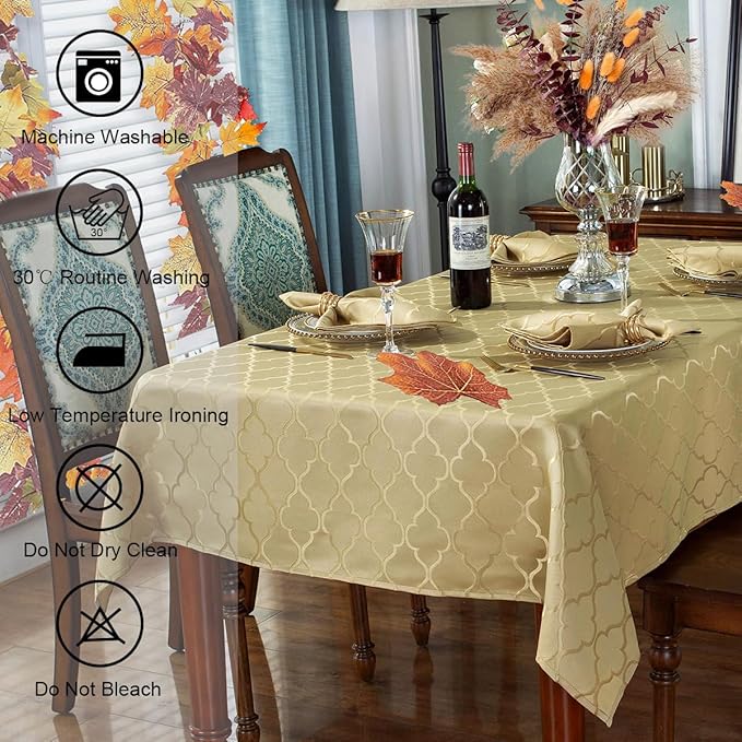SASTYBALE Autumn Glow Damask Jacquard Tablecloth - 52x70 Inch Rectangle/Oblong (4-6 Seats) - Water Resistant, Wrinkle-Free Durable Fabric - Fall Thanksgiving & Christmas Daily Table Cover