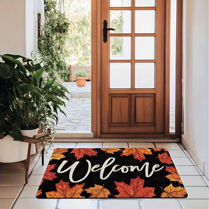 Fall Door Mat Maple Leaves Door Mat, Fall Maple Leafs Doormat for Indoor Outdoor Entrance Floor Mats Non Slip Autumn Harvest Vintage Thanksiving Decor Rubber Welcome Mats, 30"x18"inch