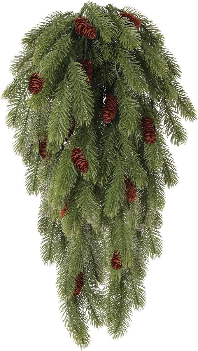 RECUTMS 2 Pack Artificial Pine Branches with Cones Green Plants Pine Needles Artificial Hanging Plants Outdoors DIY Accessories for Outdoors for Wreath Christmas and Home Garden Decoration(Green)