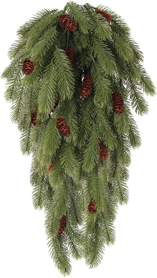 RECUTMS 2 Pack Artificial Pine Branches with Cones Green Plants Pine Needles Artificial Hanging Plants Outdoors DIY Accessories for Outdoors for Wreath Christmas and Home Garden Decoration(Green)