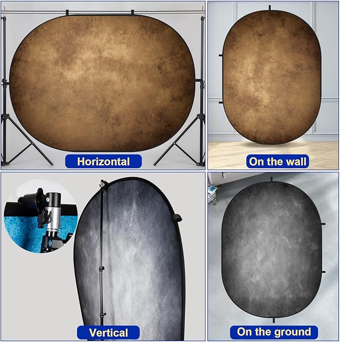 Kate 5x6.5ft Collapsible Backdrop Pop Up Photo Backdrops Grey Brown Portable Background for Portrait Photography, for Video, for Live Stream