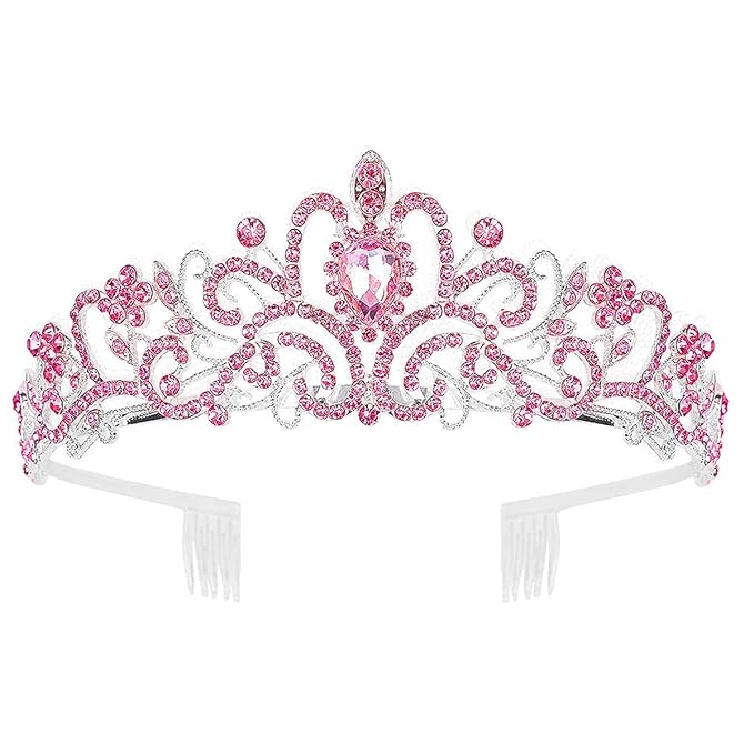 Tiara Crown for Women, Headband Hair Accessories for Birthday Wedding Party Costume Pink