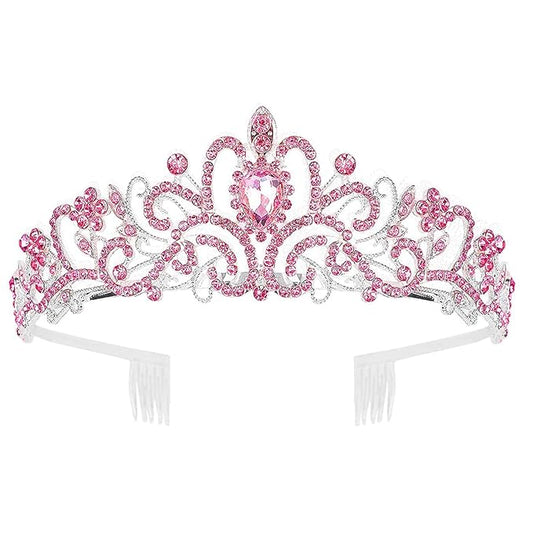 Tiara Crown for Women, Headband Hair Accessories for Birthday Wedding Party Costume Pink