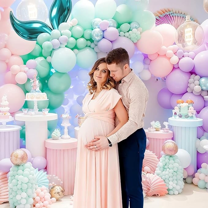 Mermaid Balloon Arch Kit Purple Pastel Pink light Blue Balloons with Mermaid Tails Foil Balloons Garland for Ocean Themed Party Baby Shower Decorations