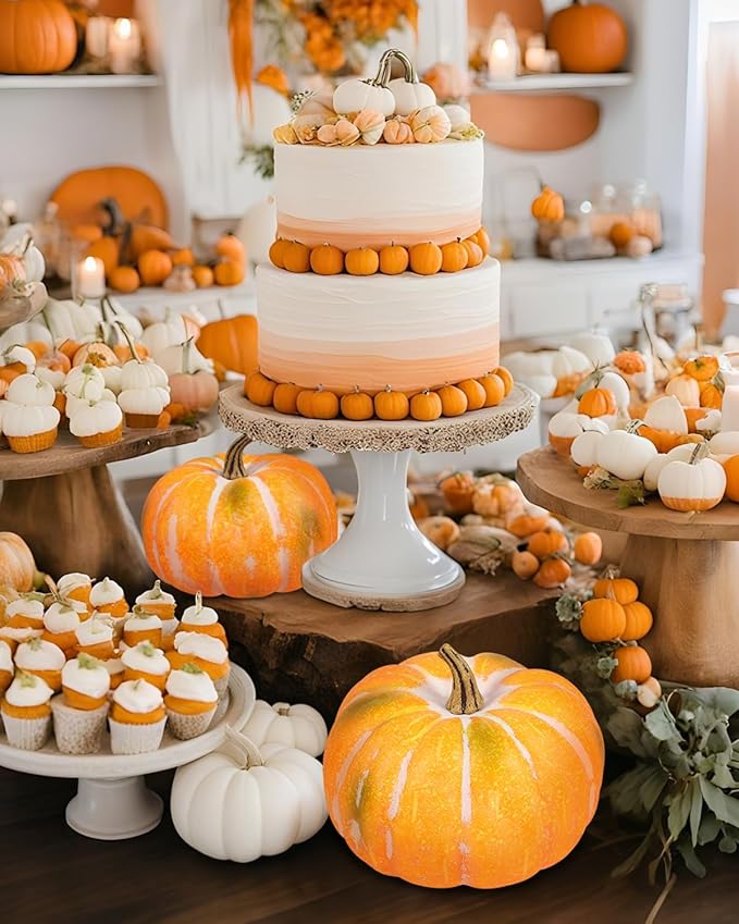 DuHouse Large Artificial Pumpkin Decoration Foam Pumpkin Fall Harvest Decor for Halloween, Thanksgiving, Porch, Indoor Outdoor Display